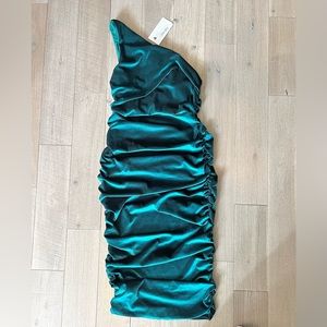 *Brand New* Club L London One Shoulder, Dark Green, Ruched Midi Dress